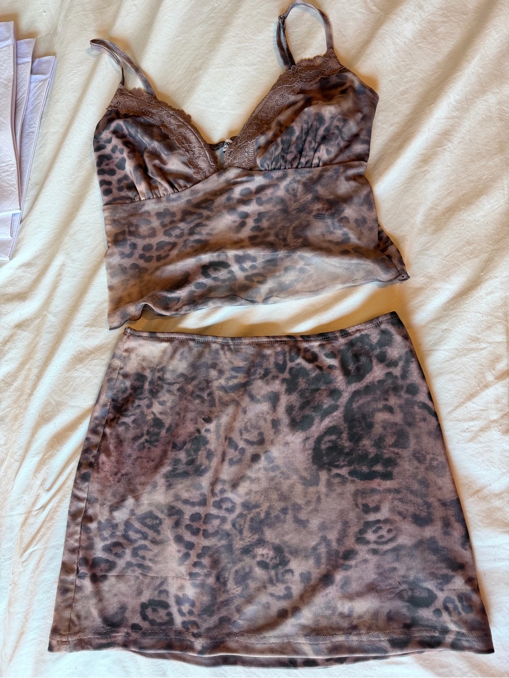 Princess Polly Mauve Brown Leopard Print Satin Cami and Mini Skirt Set